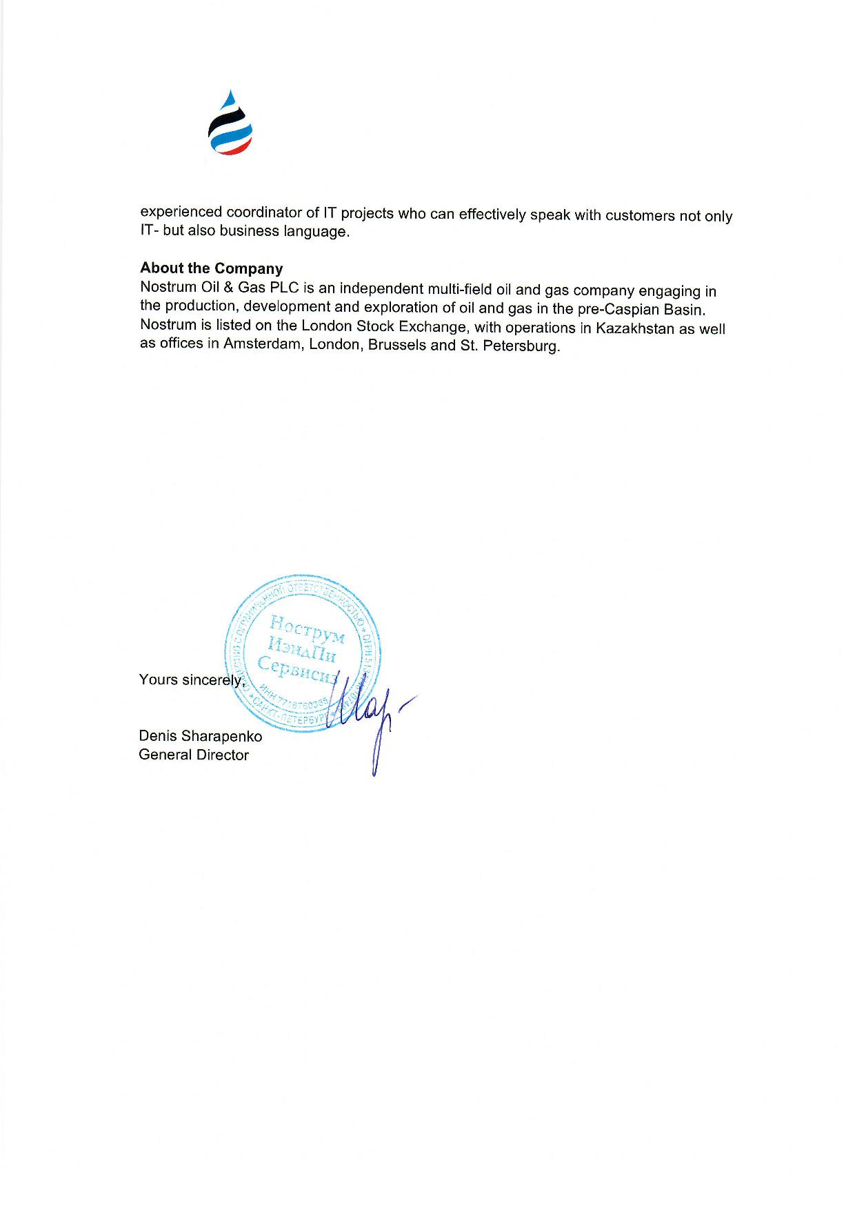 Customer satisfaction review on design and IT services provided by ALP Group to Nostrum Oil & Gas PLC страница 3